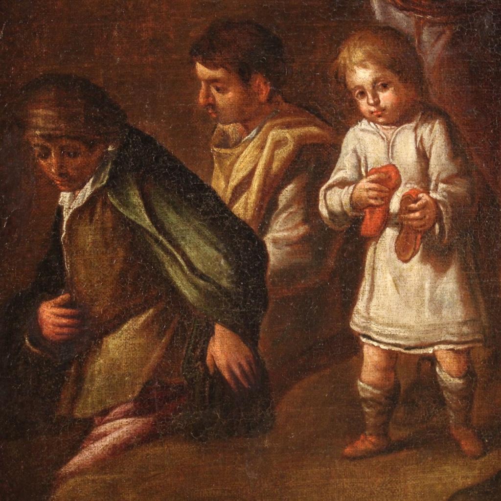 18th Century Oil on Canvas Italian Antique Characters Painting, 1770 3