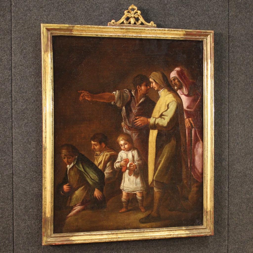 18th Century Oil on Canvas Italian Antique Characters Painting, 1770 5