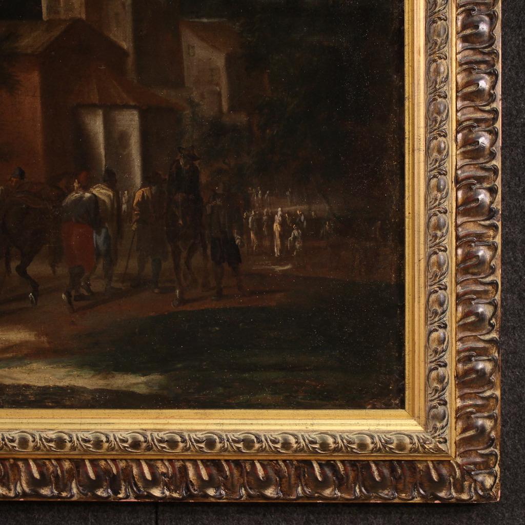 18th Century Oil on Canvas Italian Antique Genre Scene Painting, 1740 For Sale 8