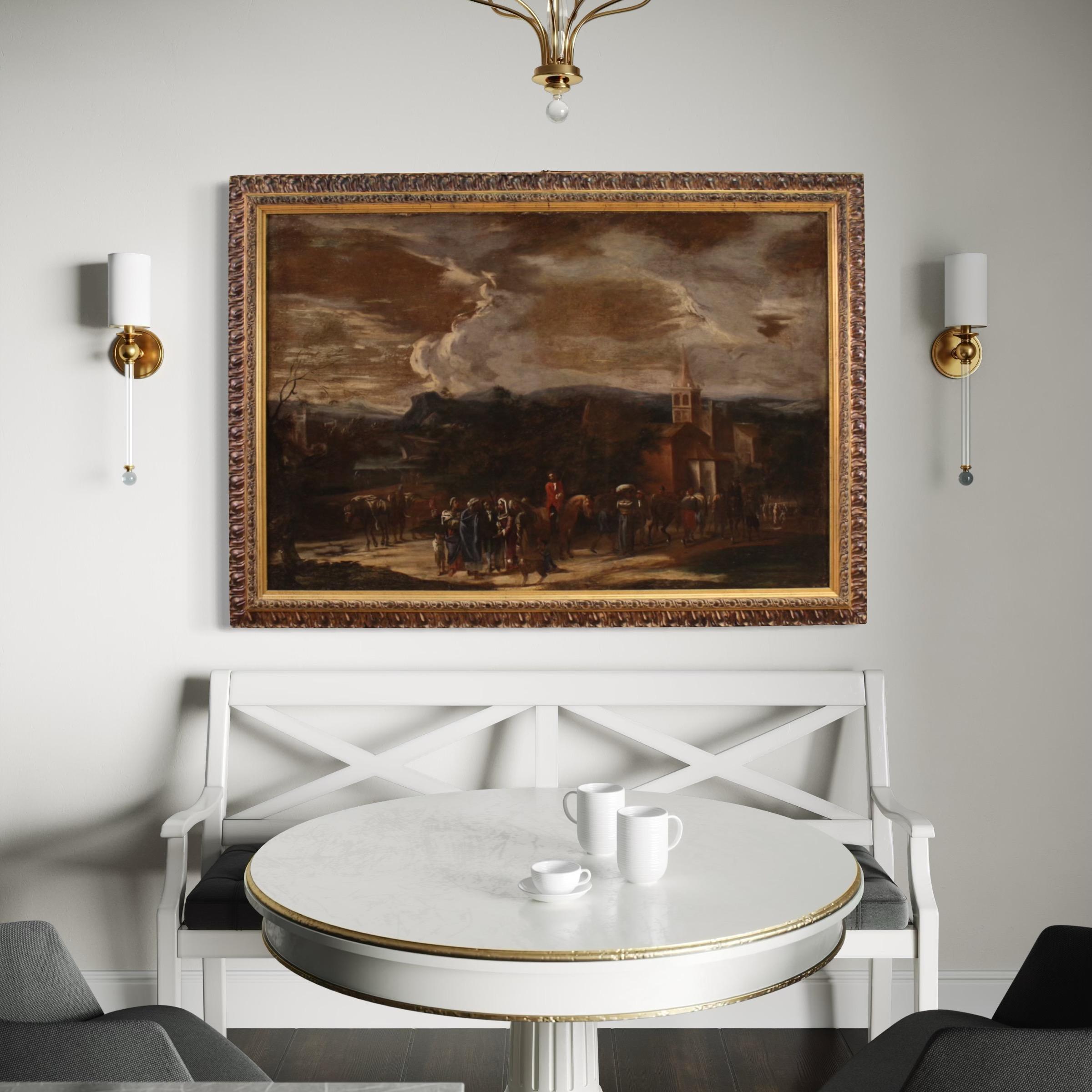 18th Century Oil on Canvas Italian Antique Genre Scene Painting, 1740 In Good Condition For Sale In Vicoforte, Piedmont