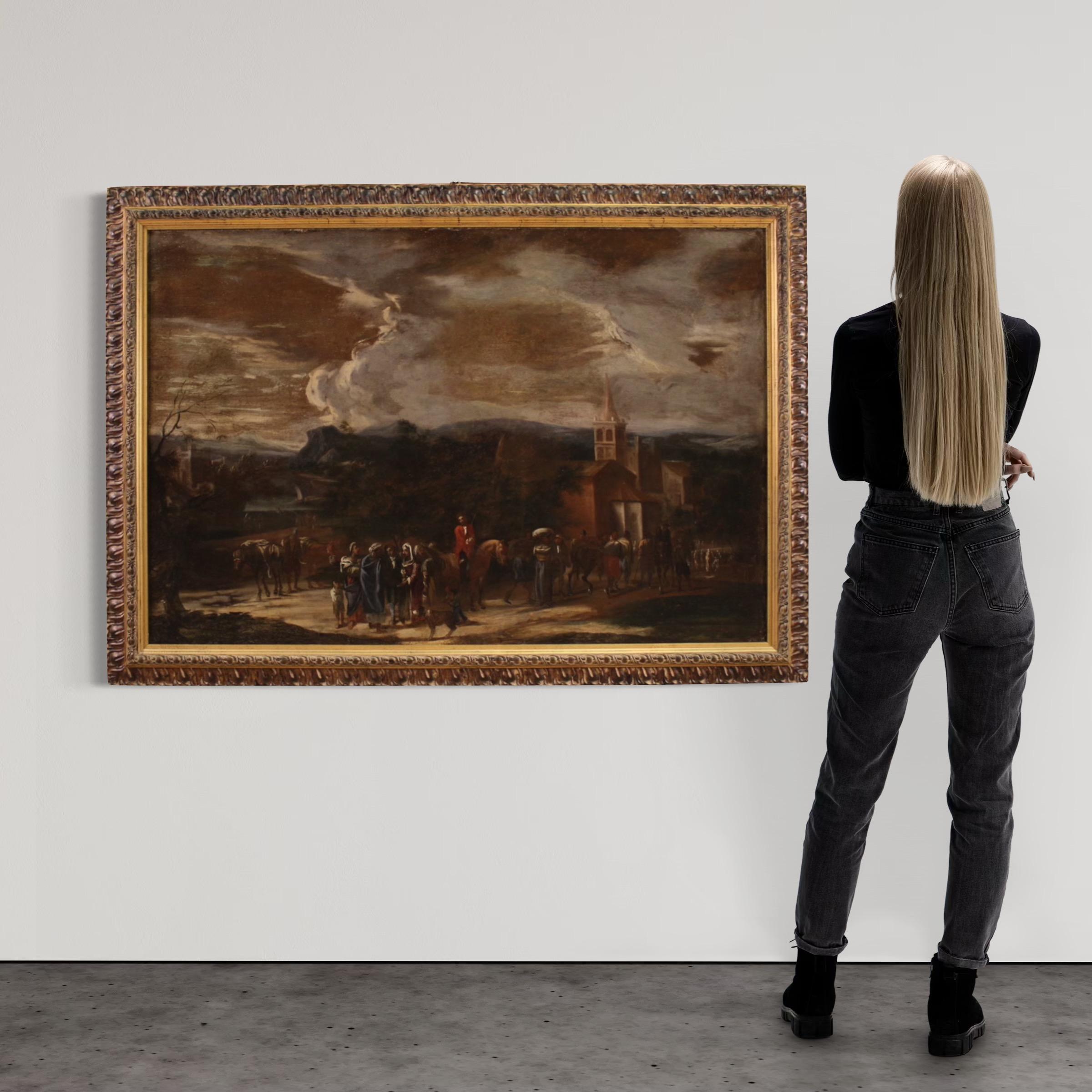 Mid-18th Century 18th Century Oil on Canvas Italian Antique Genre Scene Painting, 1740 For Sale