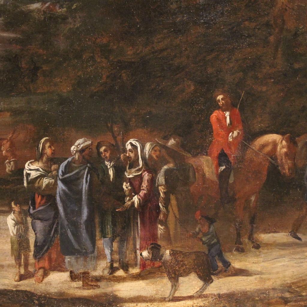 18th Century Oil on Canvas Italian Antique Genre Scene Painting, 1740 For Sale 4