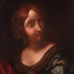 18th Century Oil on Canvas Italian Antique Girl Portrait Painting, 1770