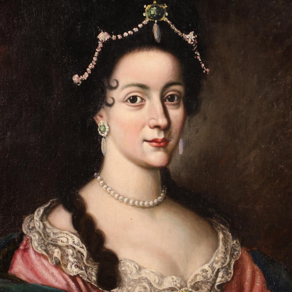 18th Century Oil on Canvas Italian Antique Lady Portrait Painting, 1740 7