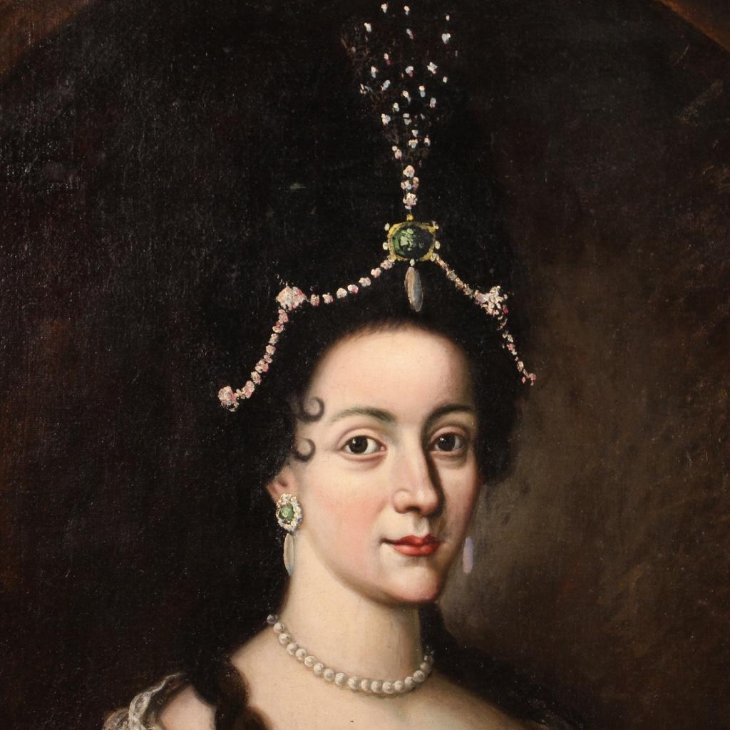 18th Century Oil on Canvas Italian Antique Lady Portrait Painting, 1740 2