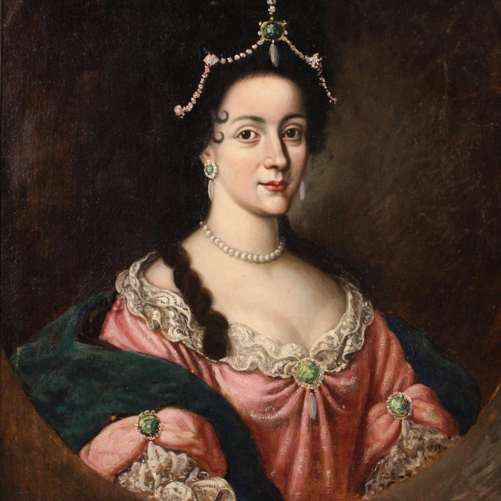 18th Century Oil on Canvas Italian Antique Lady Portrait Painting, 1740 3