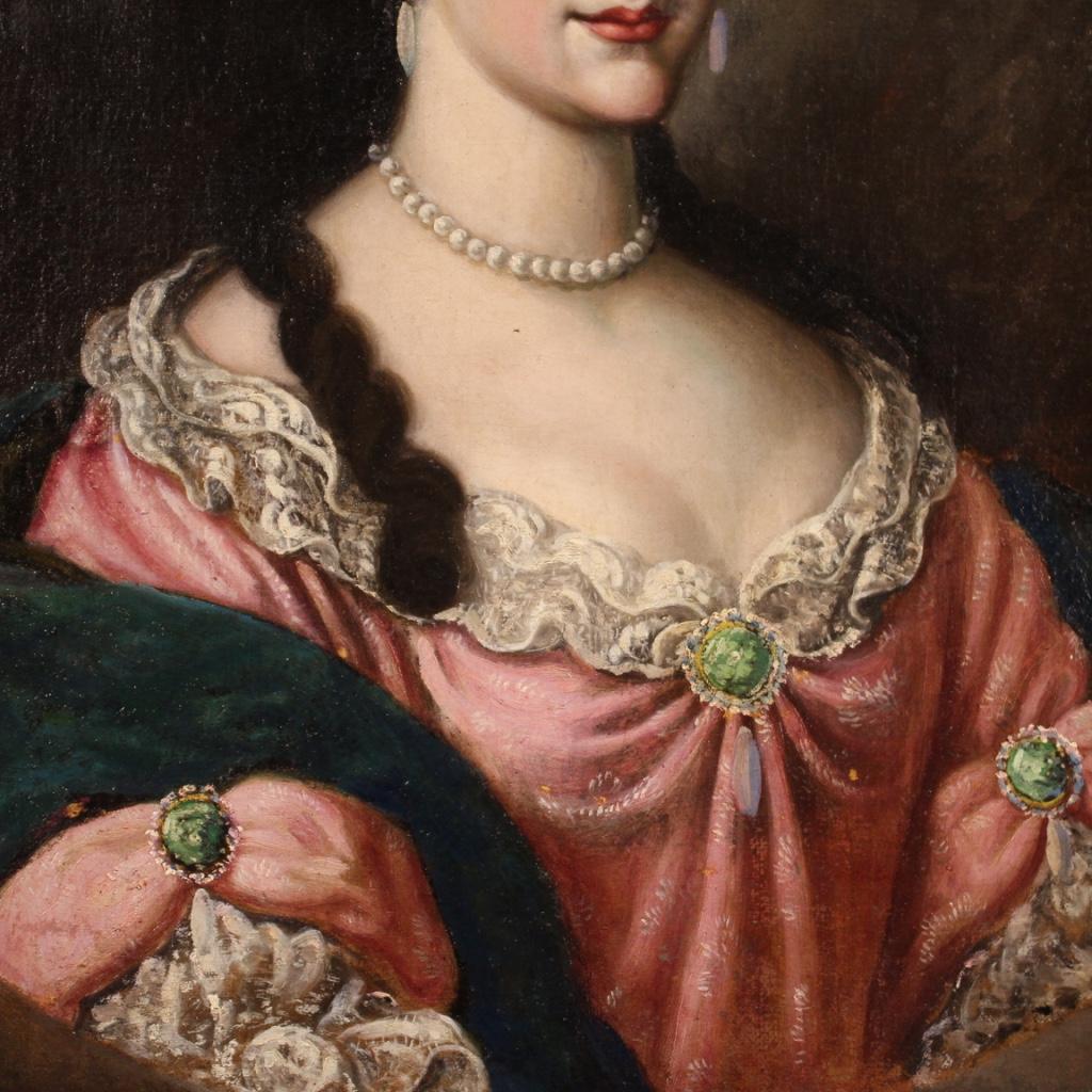 18th Century Oil on Canvas Italian Antique Lady Portrait Painting, 1740 5