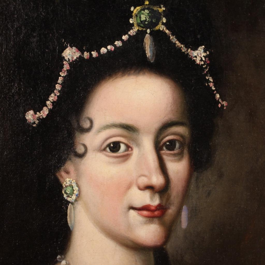18th Century Oil on Canvas Italian Antique Lady Portrait Painting, 1740 6