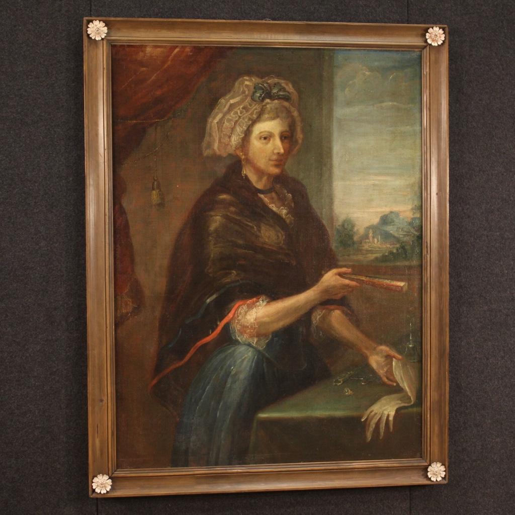 18th Century Oil on Canvas Italian Antique Lady Portrait Painting, 1750 7