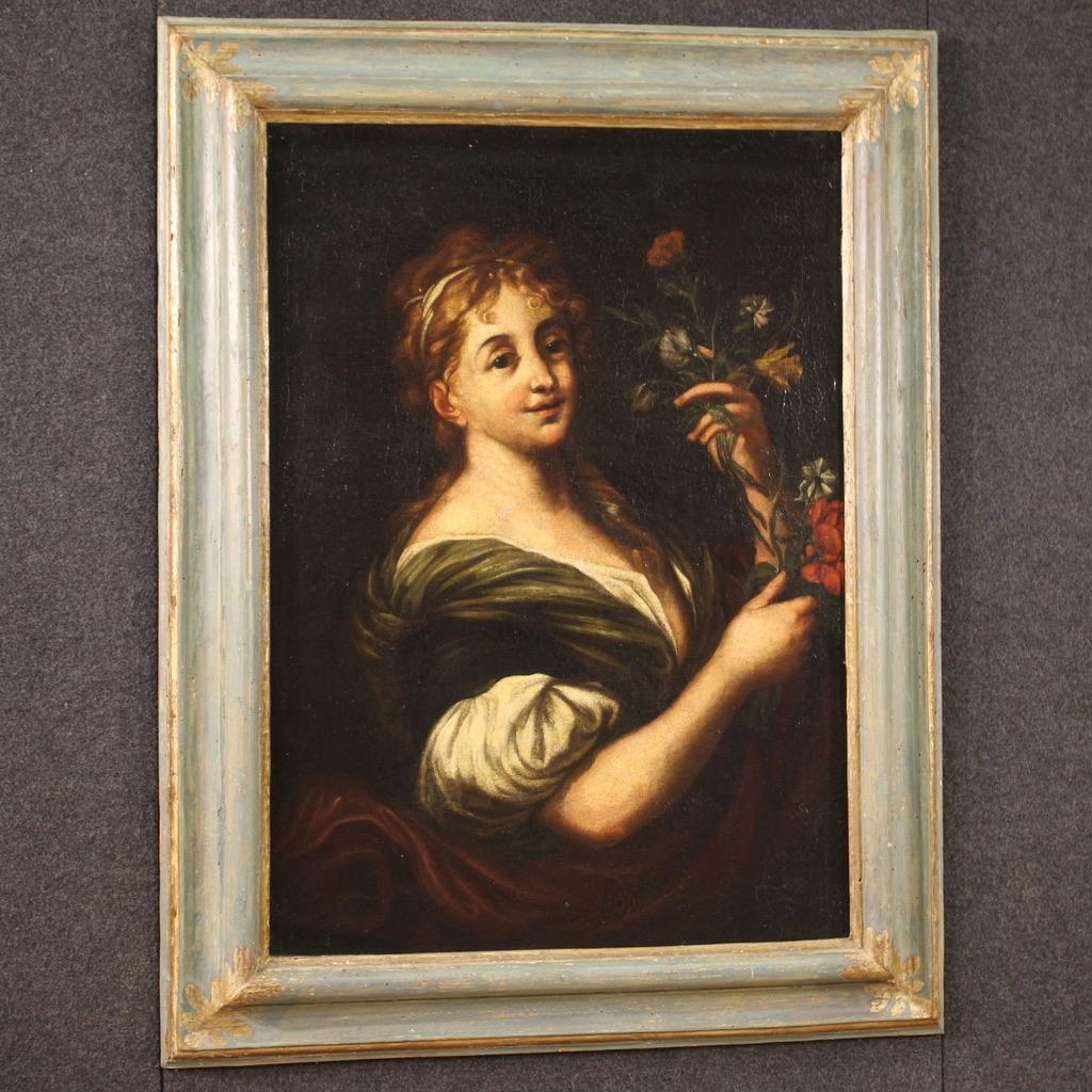 18th Century Oil on Canvas Italian Antique Lady Portrait Painting, 1750 For Sale 7