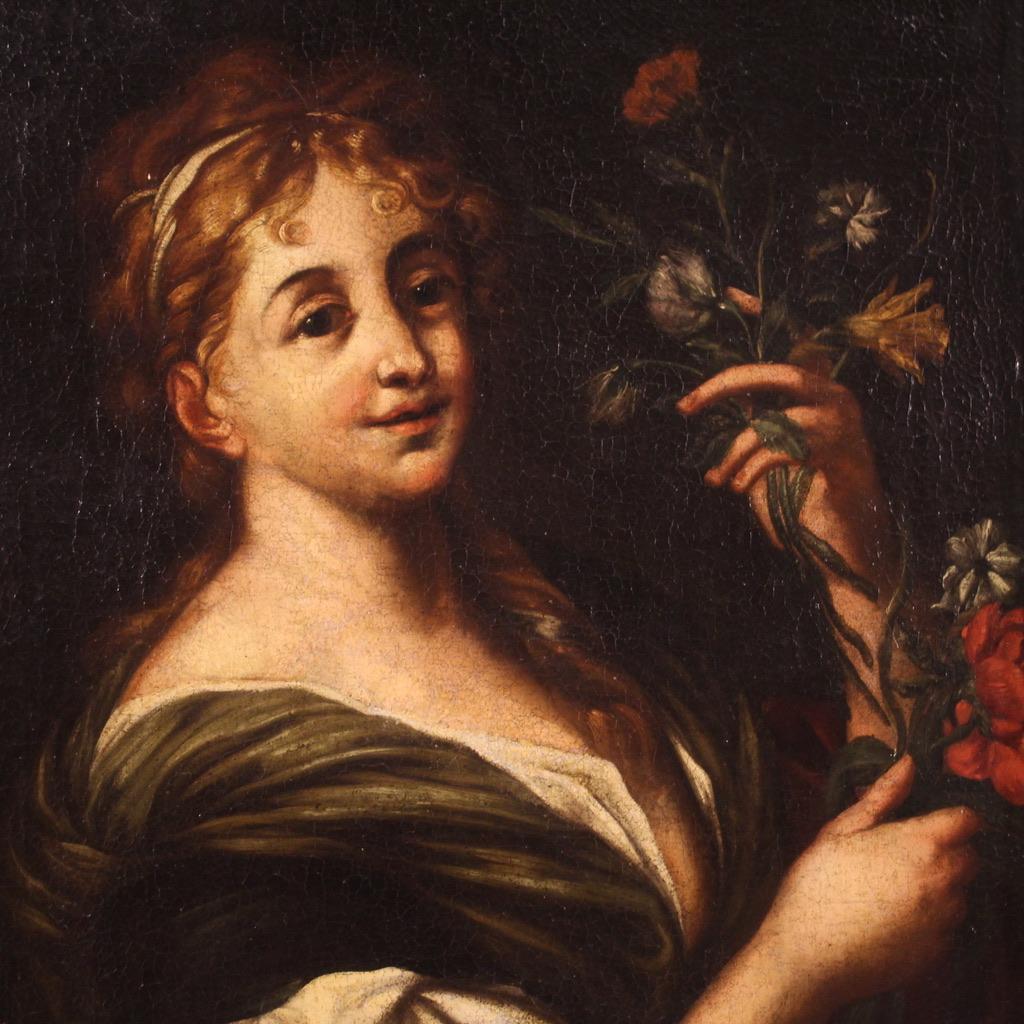 huile sur toile du 18e siècle, peinture italienne ancienne de portrait de femme, 1750 en vente 4