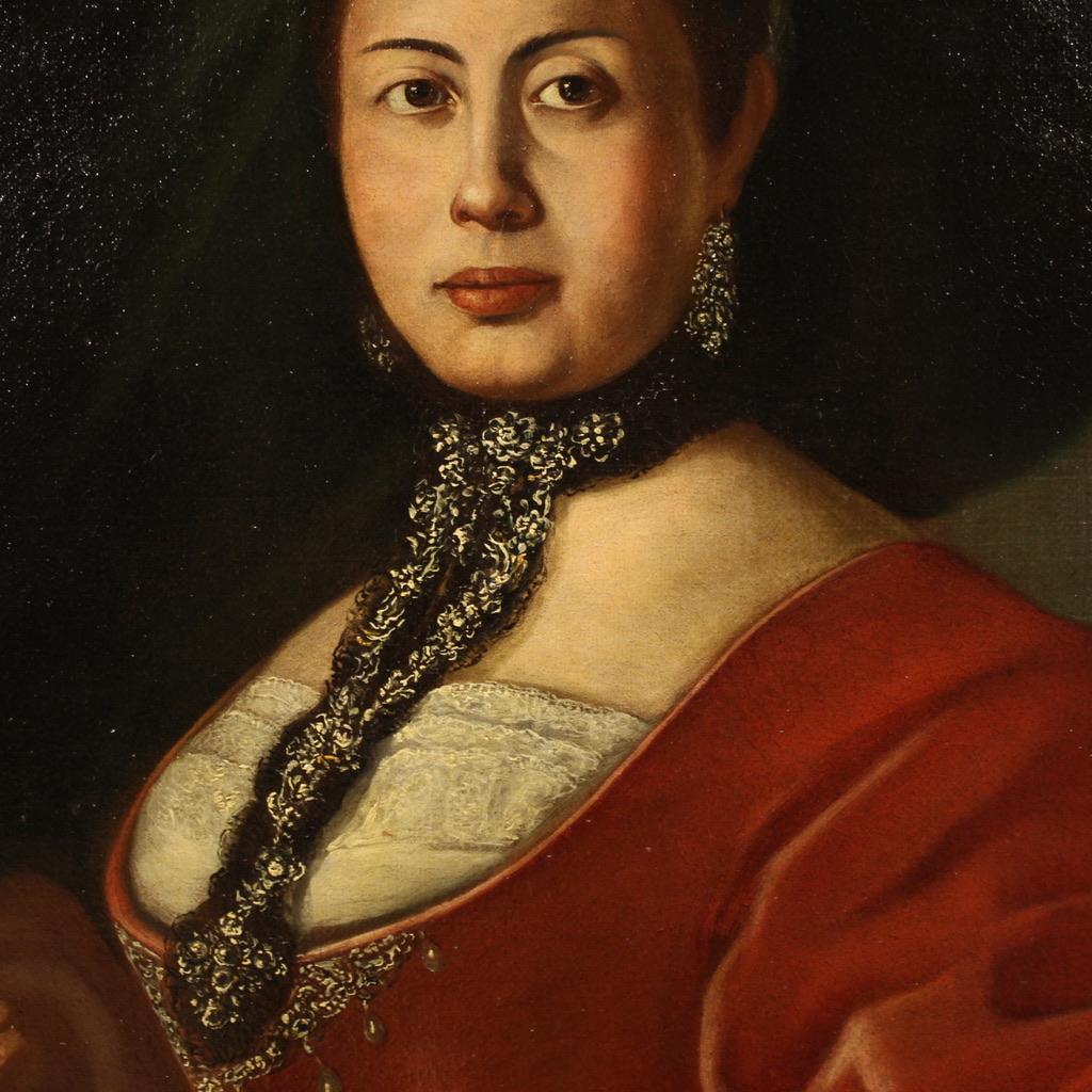 18th Century Oil on Canvas Italian Antique Lady Portrait Painting, 1750 en vente 6