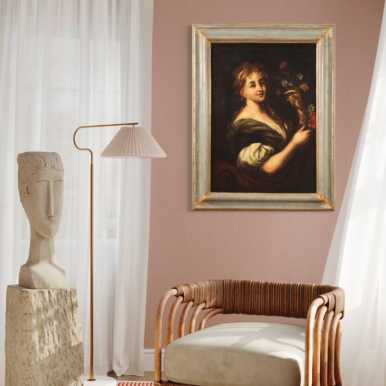 huile sur toile du 18e siècle, peinture italienne ancienne de portrait de femme, 1750 en vente 7