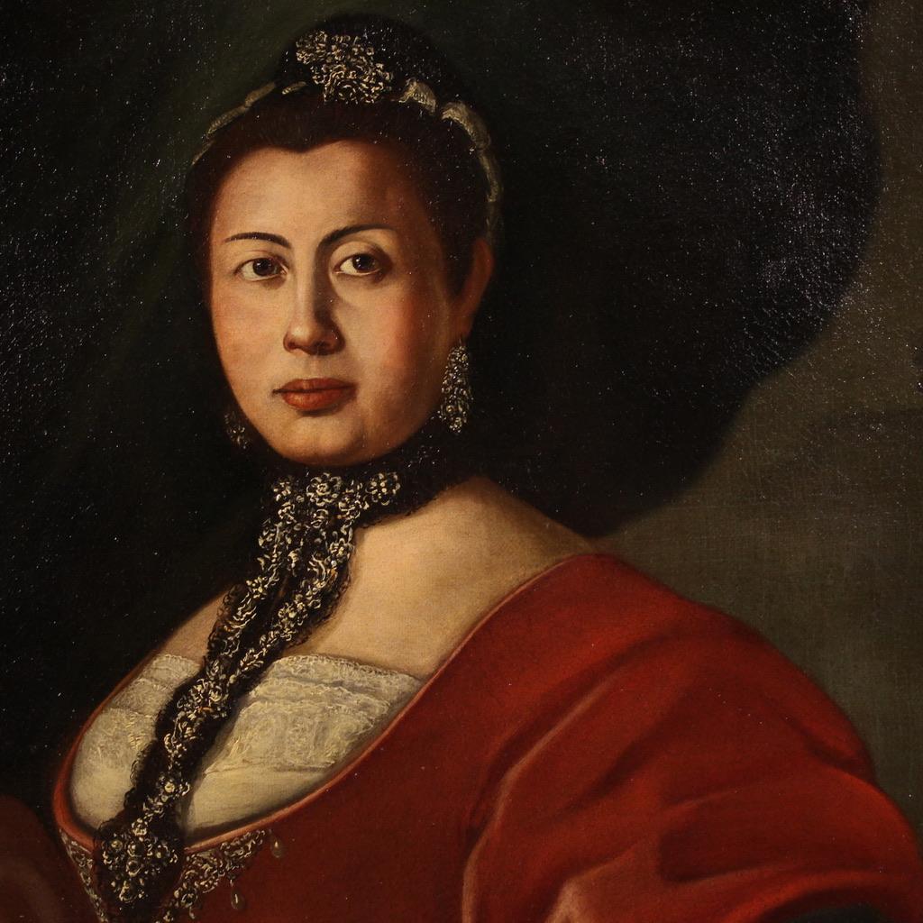 18th Century Oil on Canvas Italian Antique Lady Portrait Painting, 1750 en vente 8