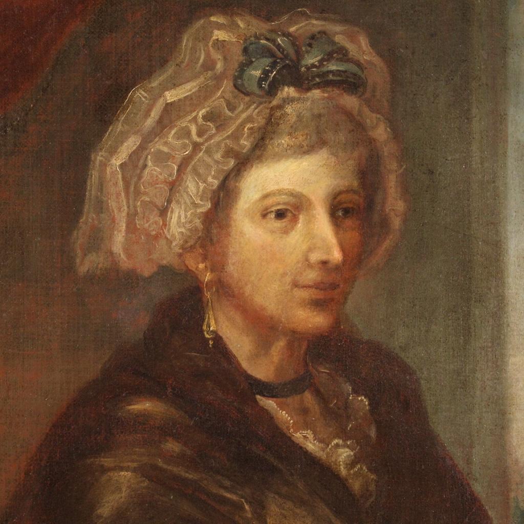 18th Century Oil on Canvas Italian Antique Lady Portrait Painting, 1750 1
