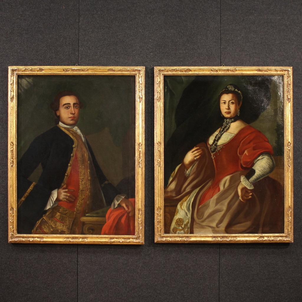 Mid-18th Century 18th Century Oil on Canvas Italian Antique Lady Portrait Painting, 1750 en vente