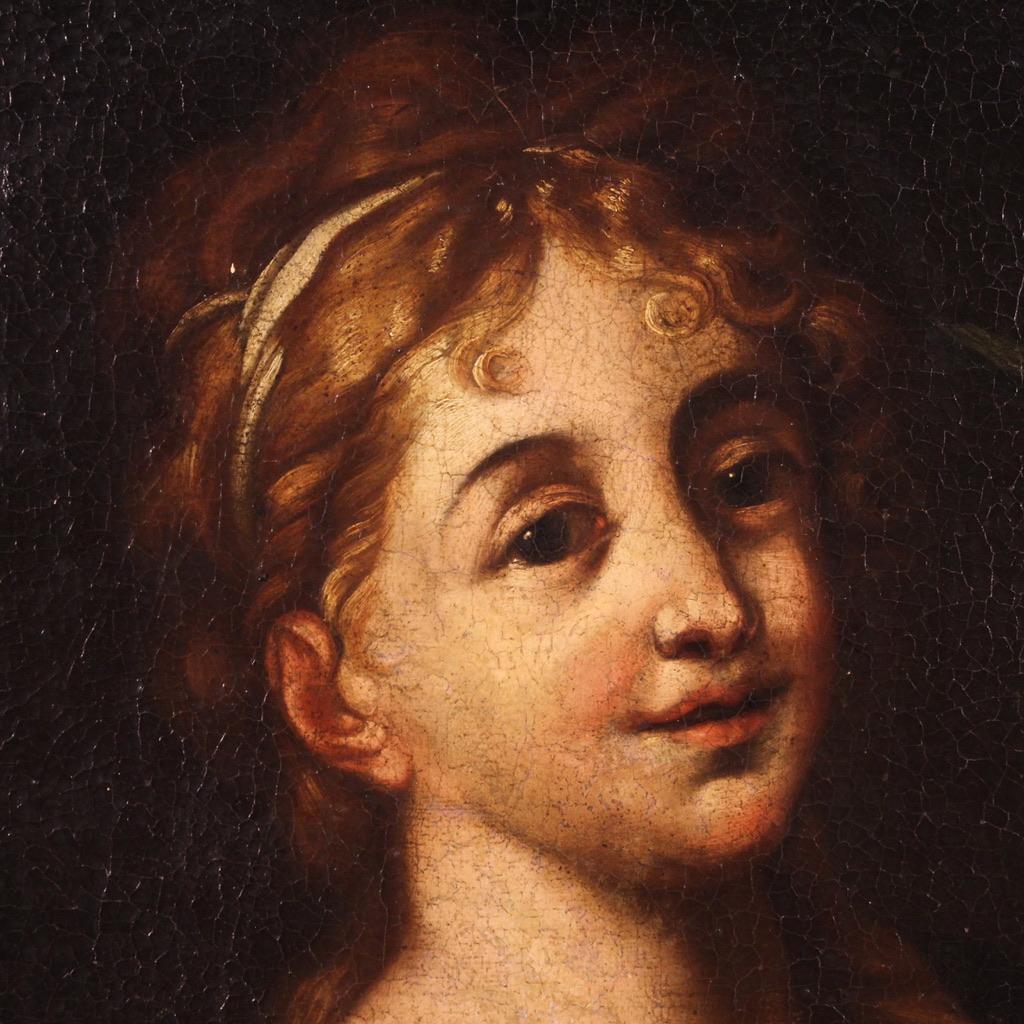 18th Century Oil on Canvas Italian Antique Lady Portrait Painting, 1750 For Sale 3
