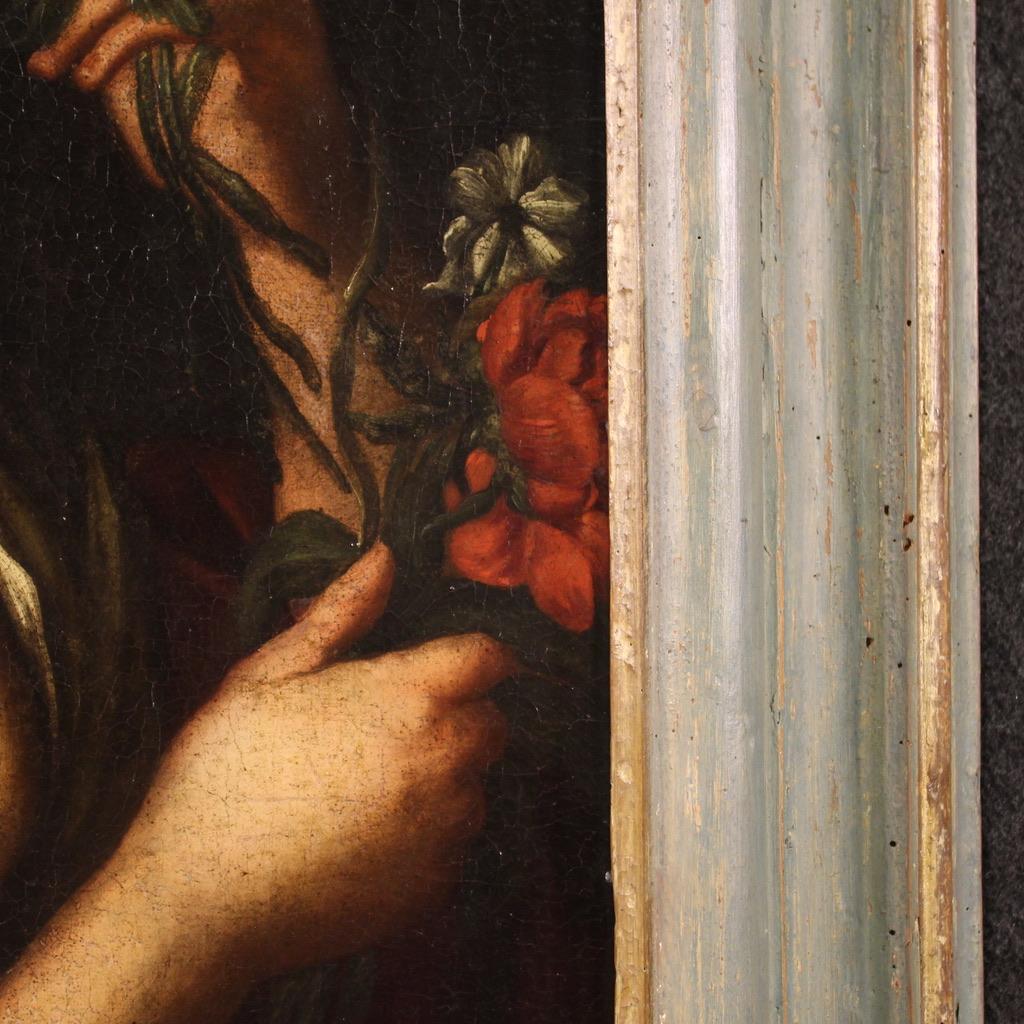 Toile huile sur toile du 18e siècle, peinture italienne ancienne de portrait de femme, 1750 en vente