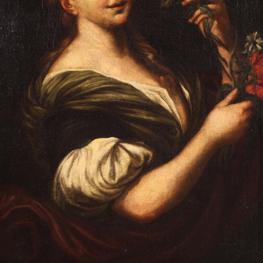 huile sur toile du 18e siècle, peinture italienne ancienne de portrait de femme, 1750 en vente 1