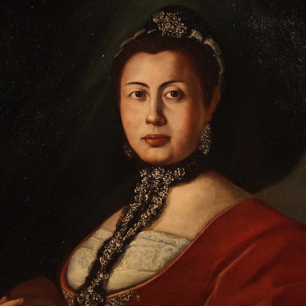 18th Century Oil on Canvas Italian Antique Lady Portrait Painting, 1750 en vente 2
