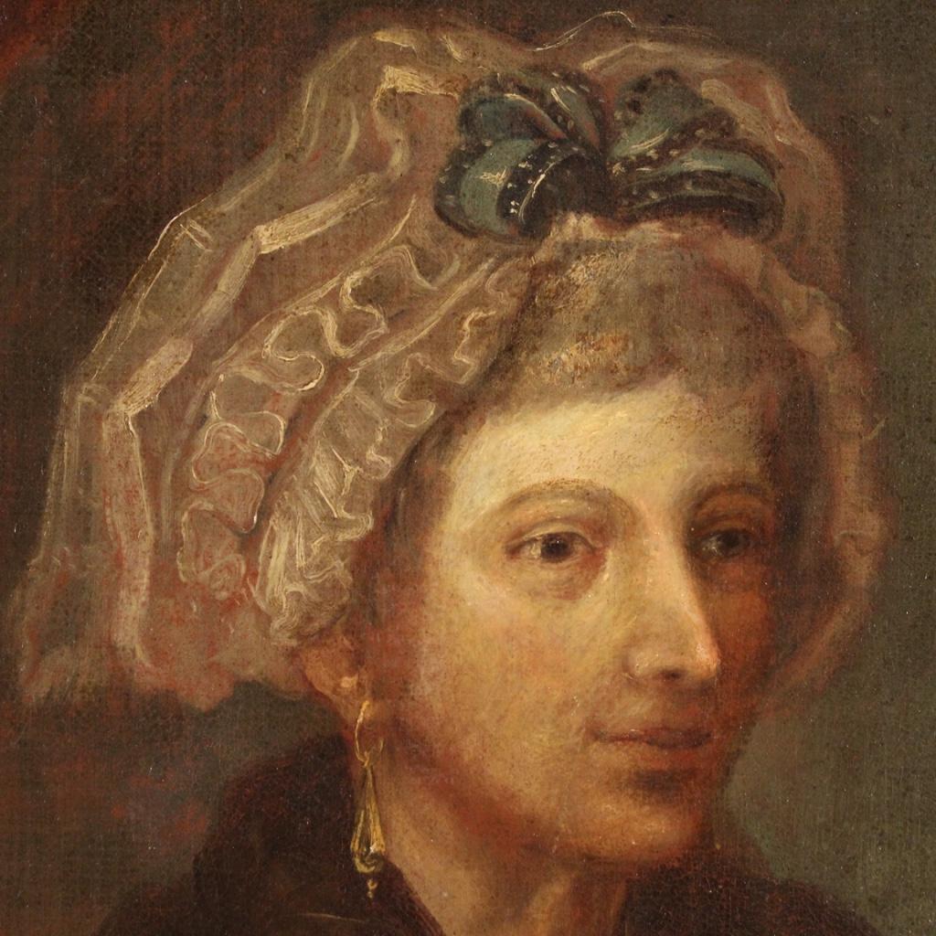 18th Century Oil on Canvas Italian Antique Lady Portrait Painting, 1750 6