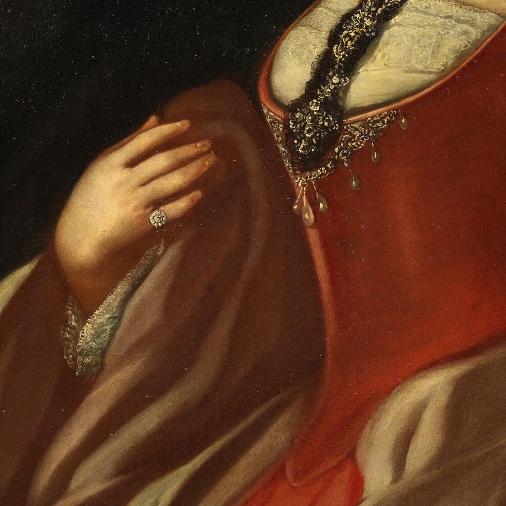 18th Century Oil on Canvas Italian Antique Lady Portrait Painting, 1750 en vente 3