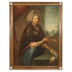 18th Century Oil on Canvas Italian Antique Lady Portrait Painting, 1750