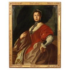 18th Century Oil on Canvas Italian Antique Lady Portrait Painting, 1750