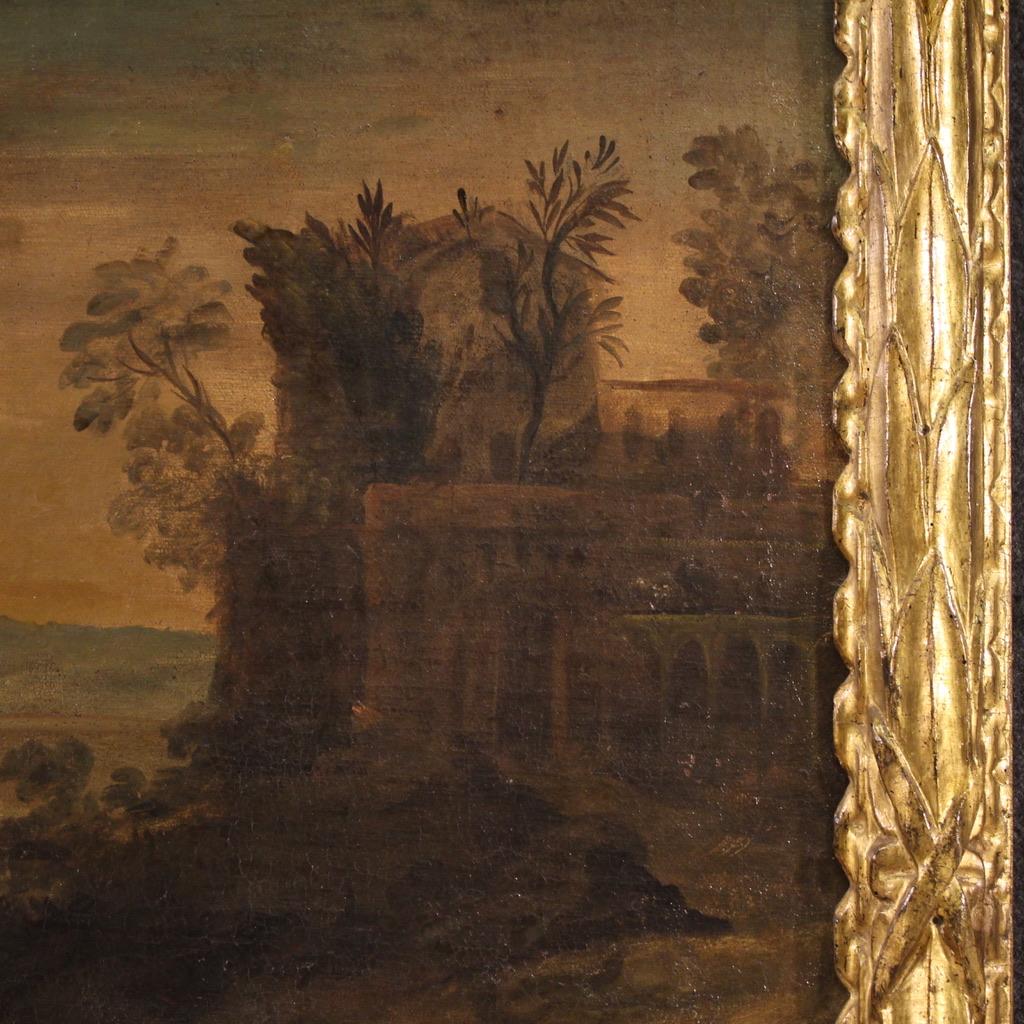 18th Century Oil on Canvas Italian Antique Landscape Painting, 1750 For Sale 7