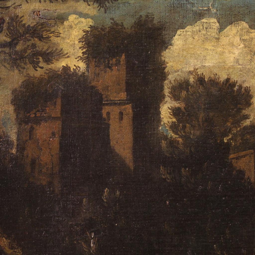18th Century Oil on Canvas Italian Antique Landscape Painting, 1750 in vendita 5