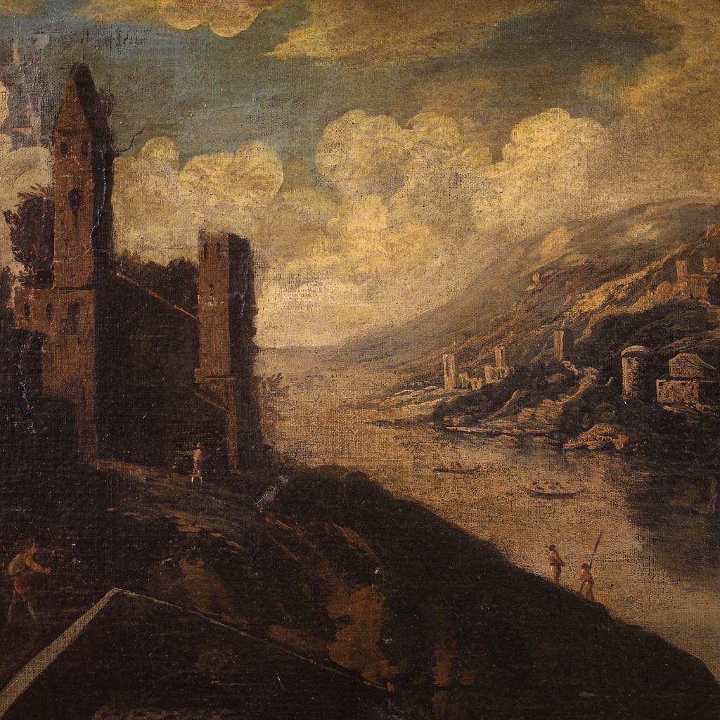 18th Century Oil on Canvas Italian Antique Landscape Painting, 1750 in vendita 6