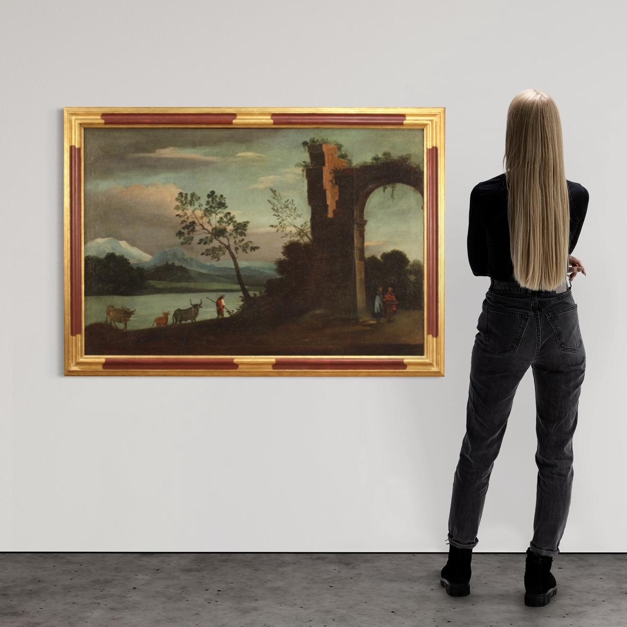 Huile sur toile italienne d'un paysage ancien du 18ème siècle, 1750 en vente 7
