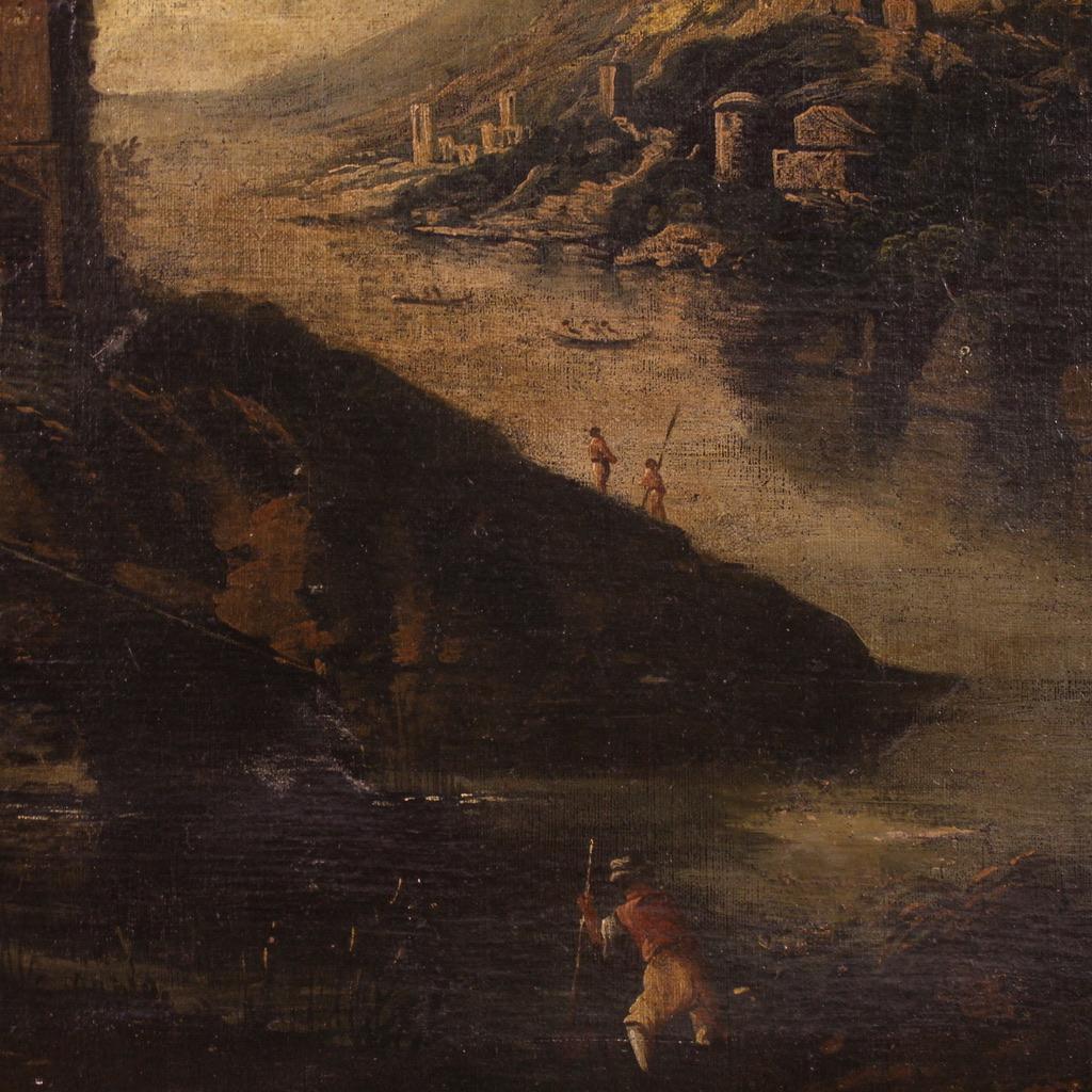 18th Century Oil on Canvas Italian Antique Landscape Painting, 1750 in vendita 9
