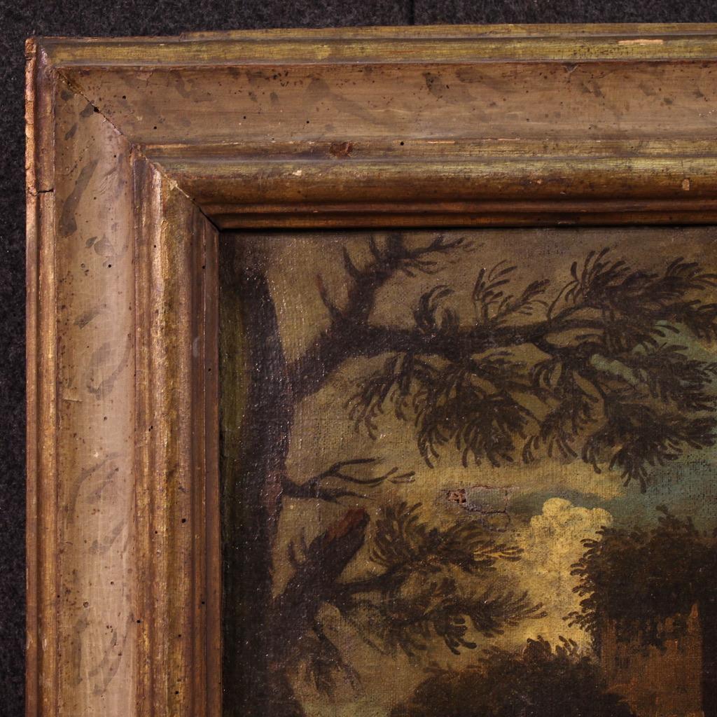 Mid-18th Century 18th Century Oil on Canvas Italian Antique Landscape Painting, 1750 in vendita