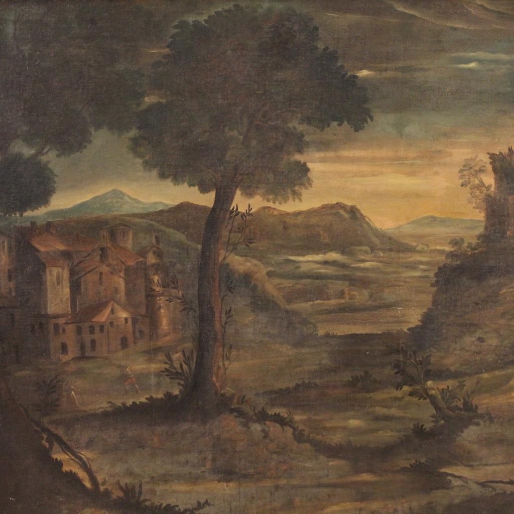 18th Century Oil on Canvas Italian Antique Landscape Painting, 1750 For Sale 3