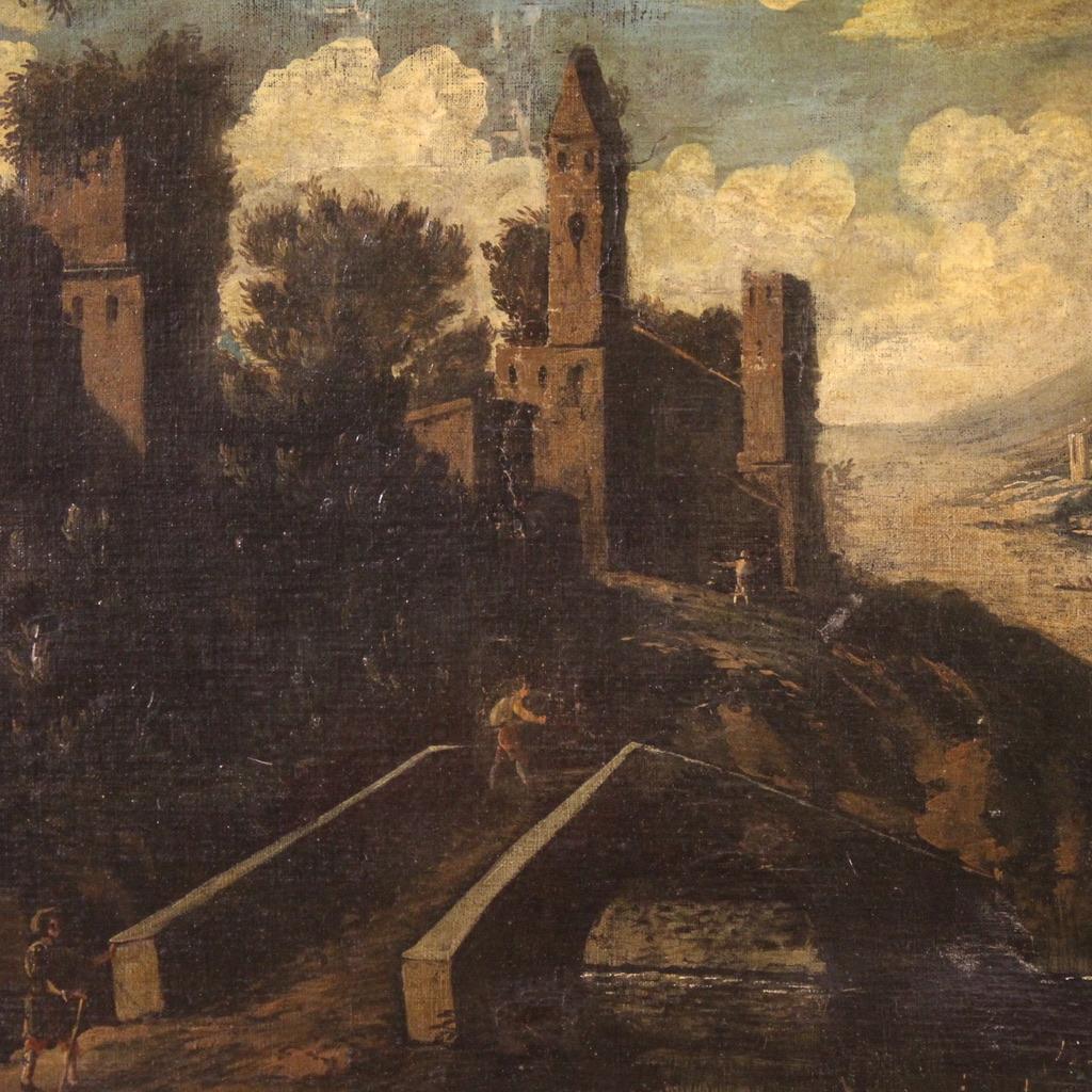 18th Century Oil on Canvas Italian Antique Landscape Painting, 1750 in vendita 1
