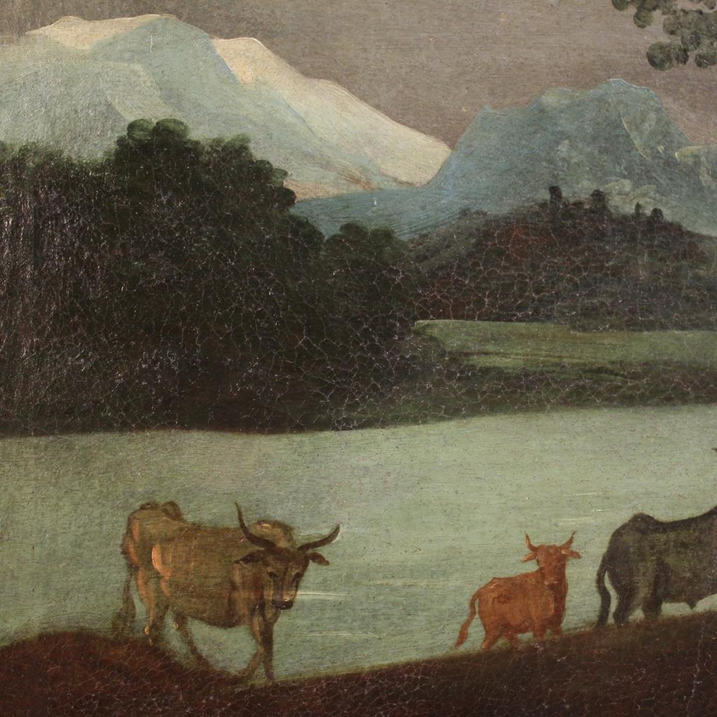 Huile sur toile italienne d'un paysage ancien du 18ème siècle, 1750 en vente 2