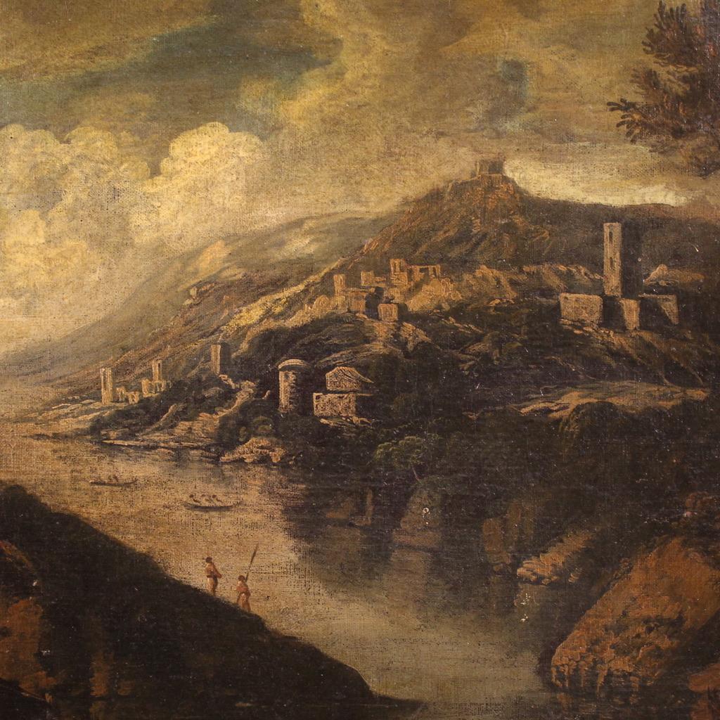 18th Century Oil on Canvas Italian Antique Landscape Painting, 1750 in vendita 2