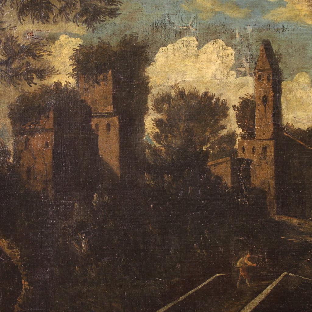 18th Century Oil on Canvas Italian Antique Landscape Painting, 1750 in vendita 3