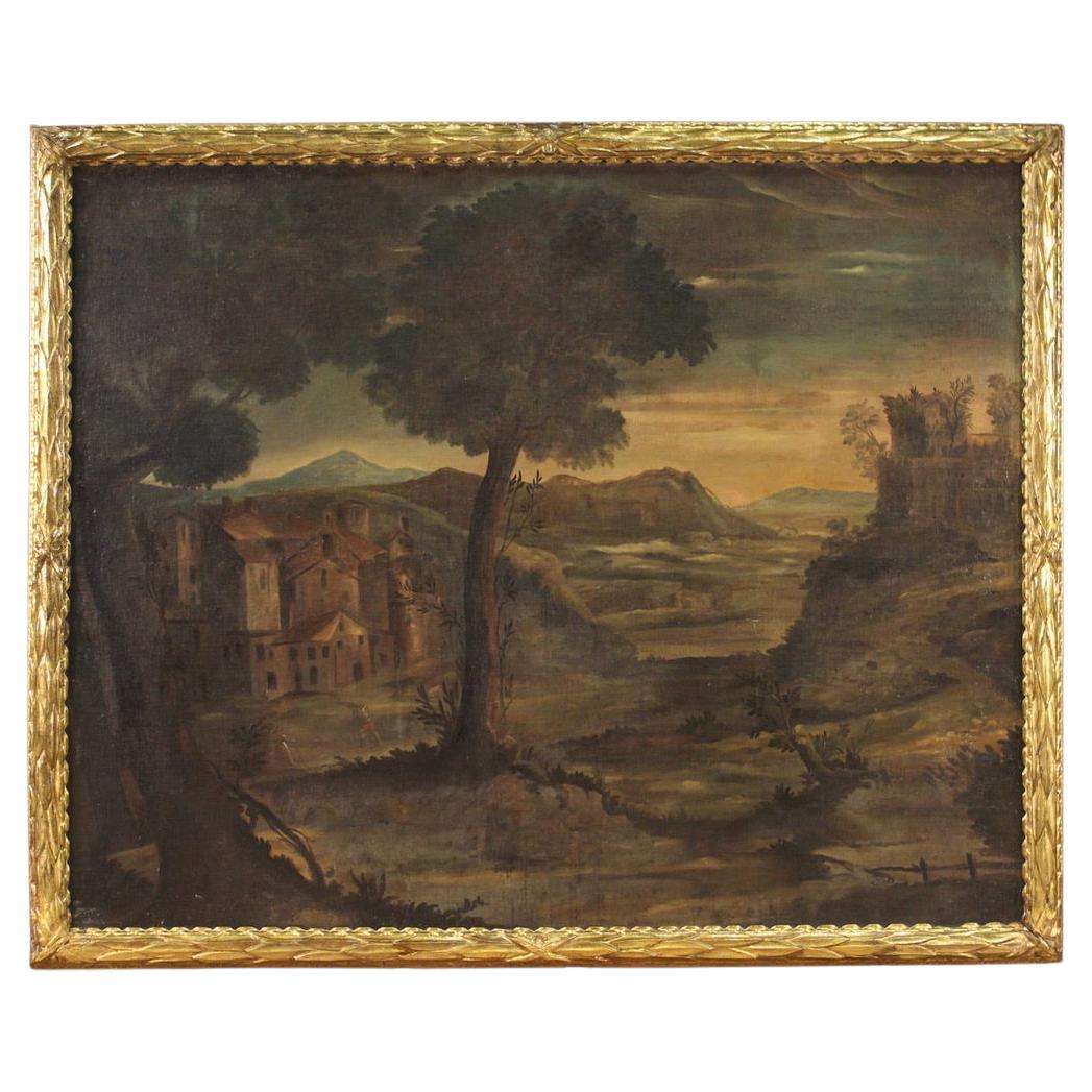 18th Century Oil on Canvas Italian Antique Landscape Painting, 1750 For Sale