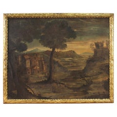 18th Century Oil on Canvas Italian Antique Landscape Painting, 1750