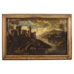 óleo sobre lienzo del siglo XVIII Pintura antigua italiana de paisaje, 1750