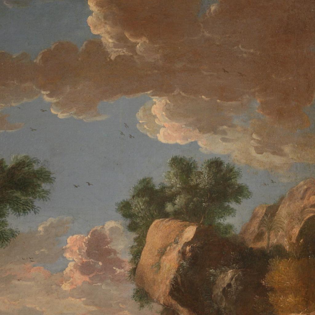 18th Century Oil on Canvas Italian Antique Landscape Painting, 1770 9