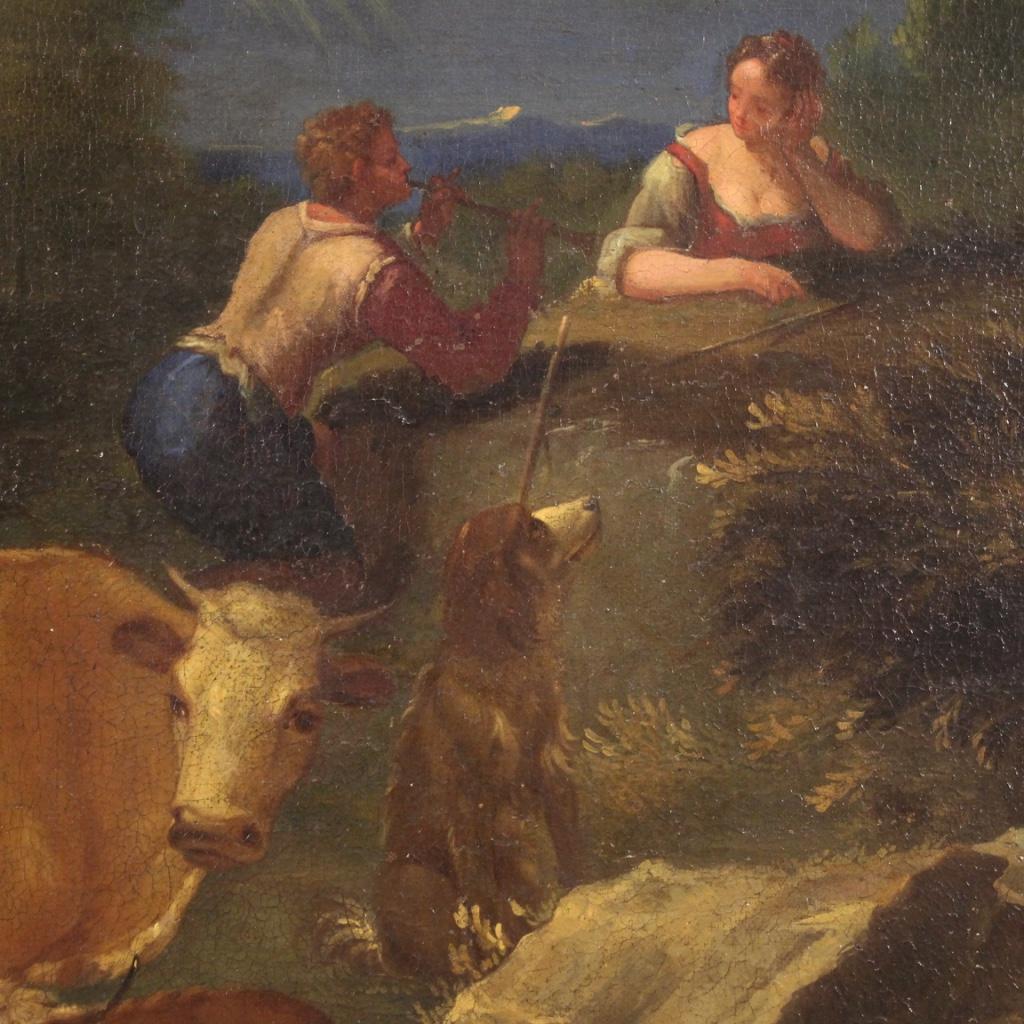 Huilé Huile sur toile italienne ancienne de paysage bucolique du 18ème siècle, 1770 en vente