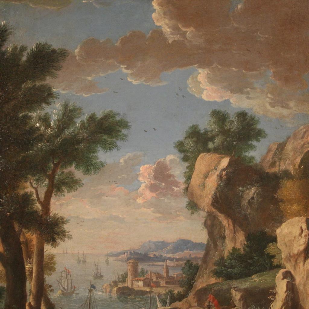 18th Century Oil on Canvas Italian Antique Landscape Painting, 1770 In Good Condition In Vicoforte, Piedmont
