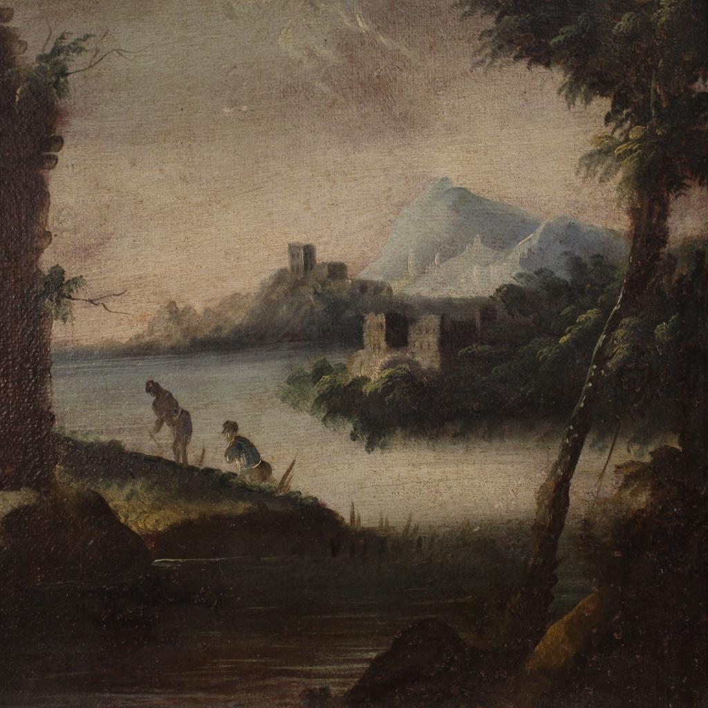 18th Century Oil on Canvas Italian Antique Landscape Painting, 1770 For Sale 1