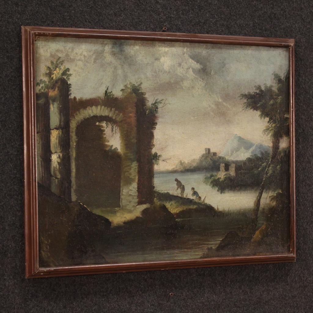 18th Century Oil on Canvas Italian Antique Landscape Painting, 1770 For Sale 2