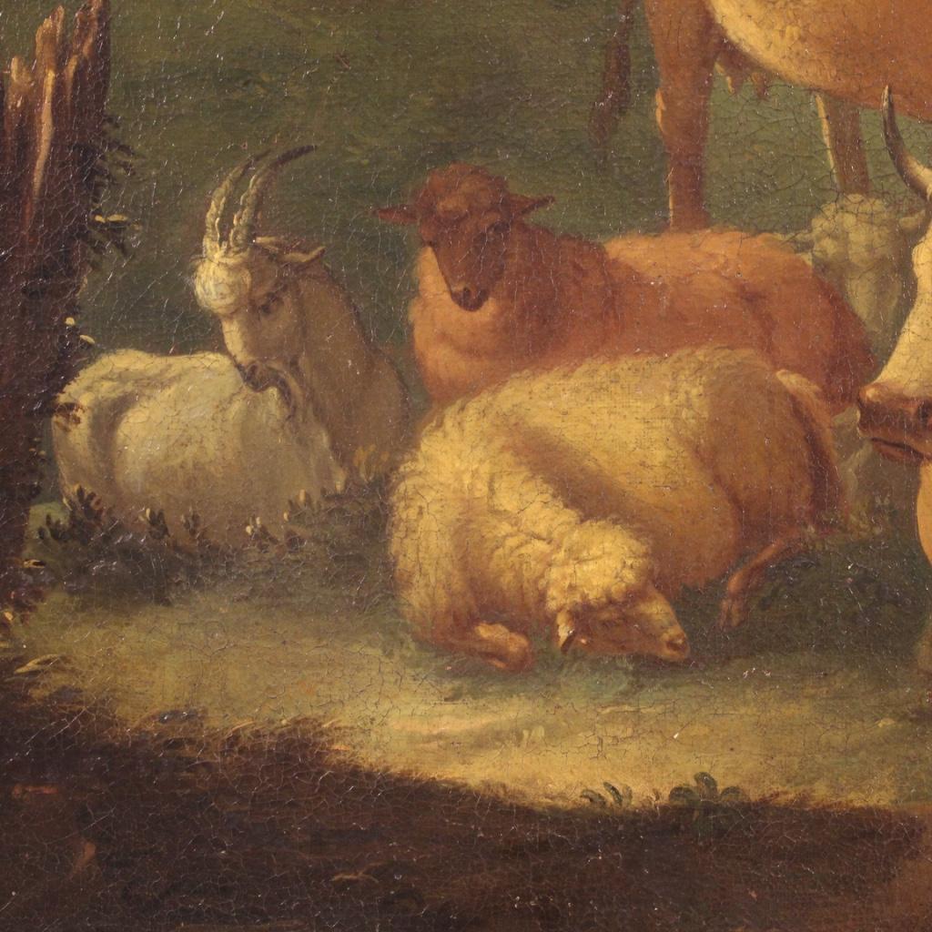 Huile sur toile italienne ancienne de paysage bucolique du 18ème siècle, 1770 en vente 1
