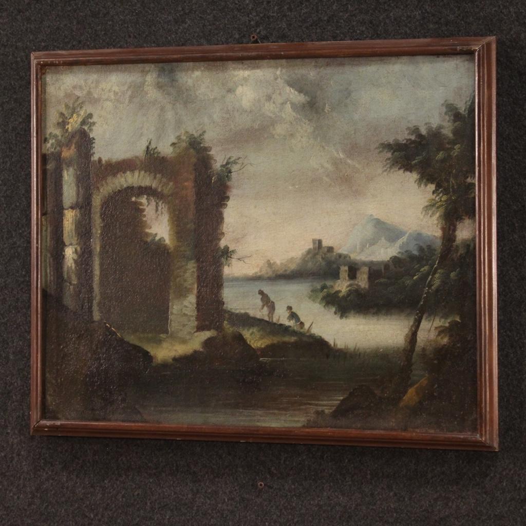 18th Century Oil on Canvas Italian Antique Landscape Painting, 1770 For Sale 5