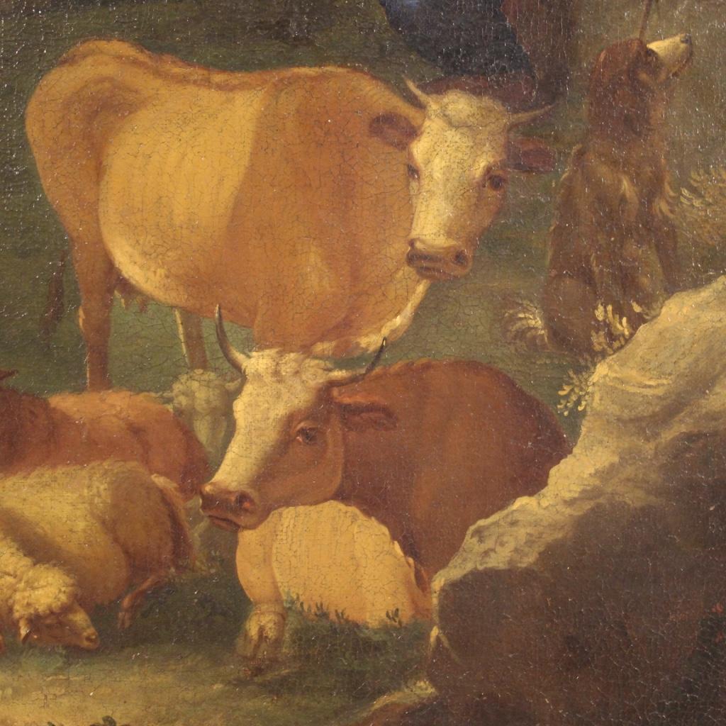 Huile sur toile italienne ancienne de paysage bucolique du 18ème siècle, 1770 en vente 3
